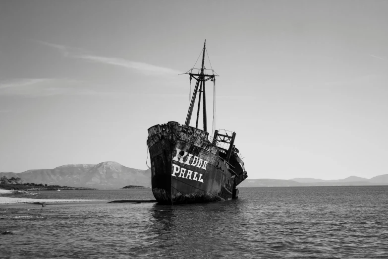 a large boat with a life saver on the side in the water