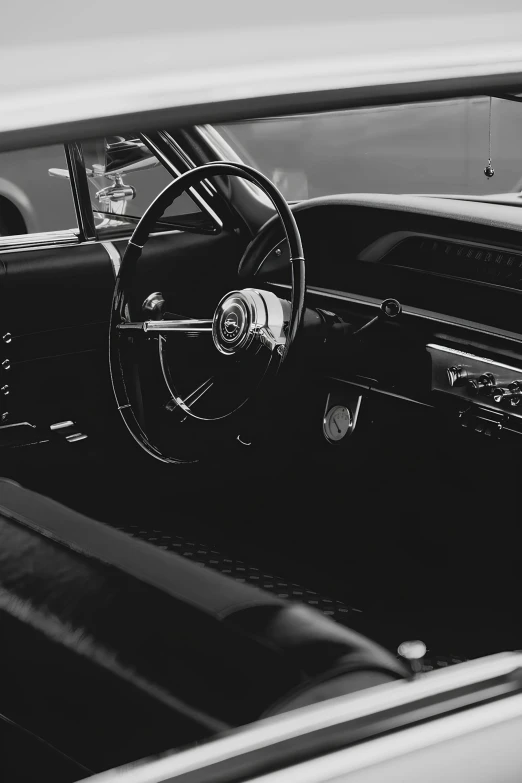 the dashboard of a classic car on display