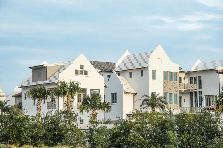 a row of houses are sitting on the side of a road