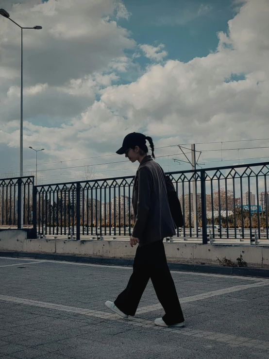 a person is crossing the road while walking