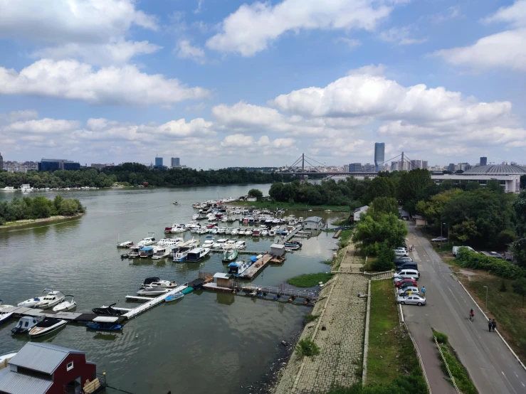 a lake with many boats floating in it