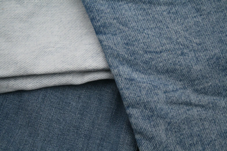 close up of blue denim cloth and its folds