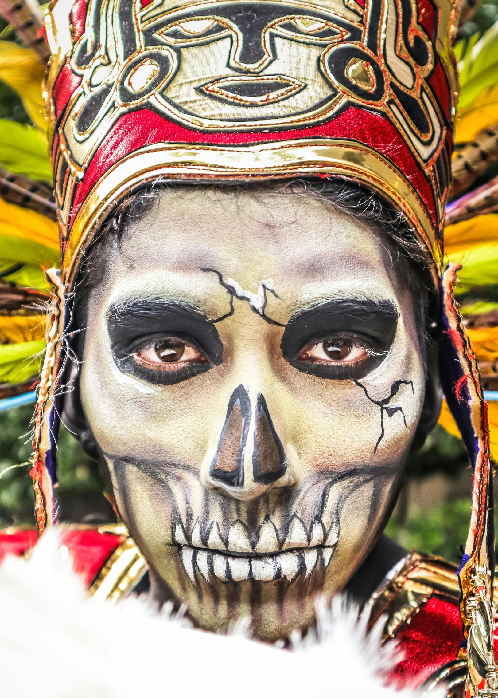 a man wearing an elaborate costume with painted face