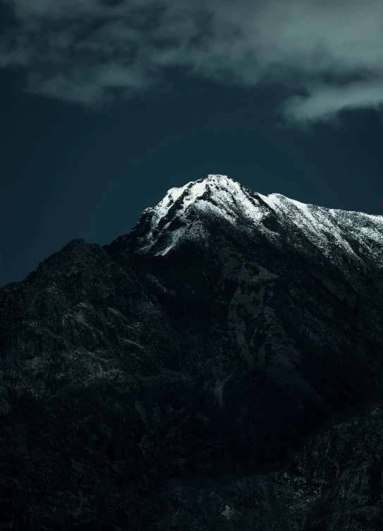 some snow covered mountains on a clear night