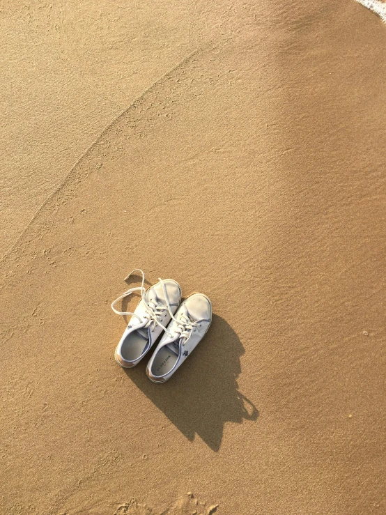 the shoe is left on the sand at the beach