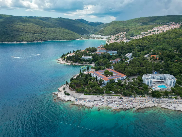 an aerial view of a resort area and other houses