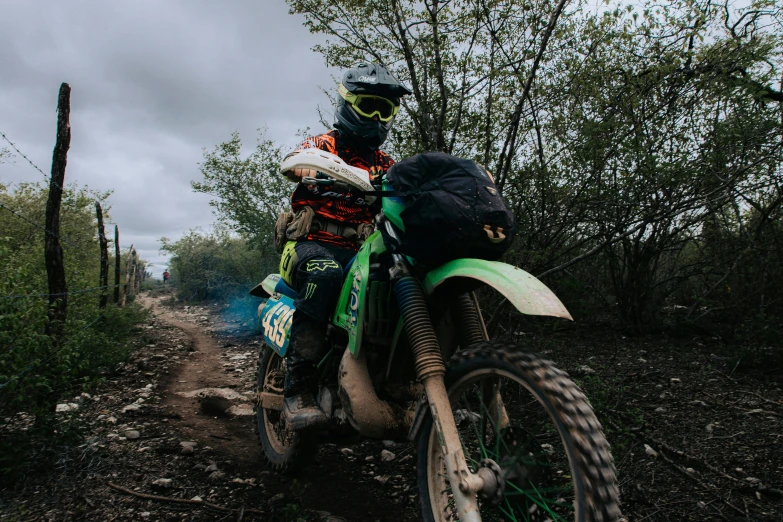 a dirt bike rider with a black helmet on