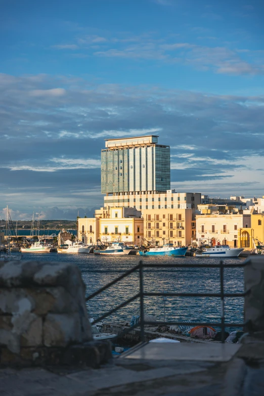 the large building is on the water's edge