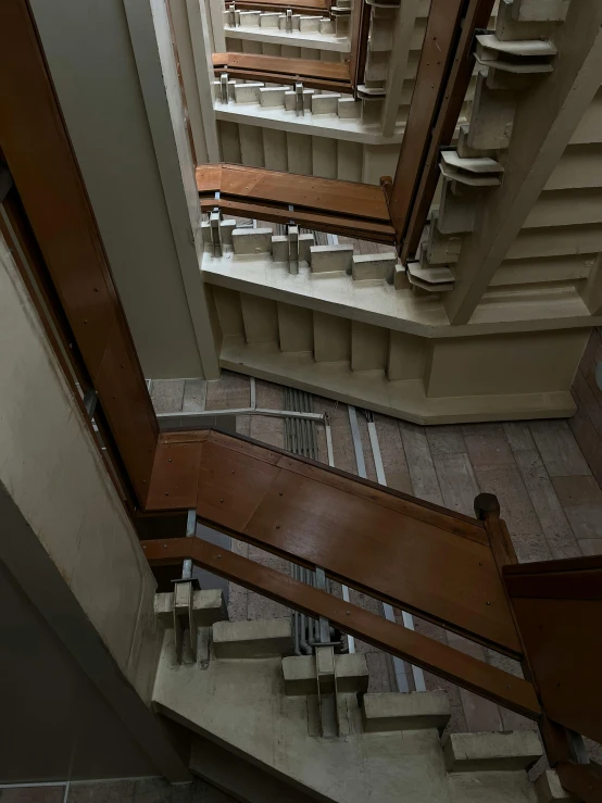 view from the top down of a staircase