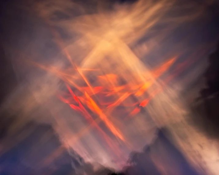 a cross is displayed against some clouds in this artistic picture