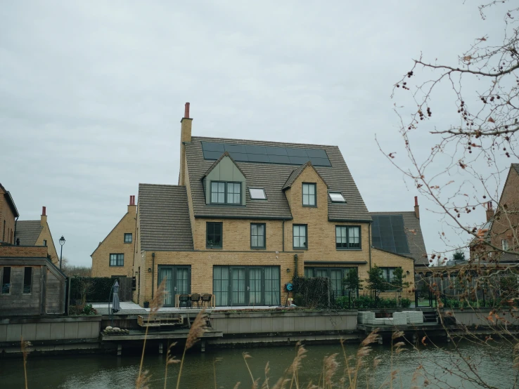 there are a group of houses near the water