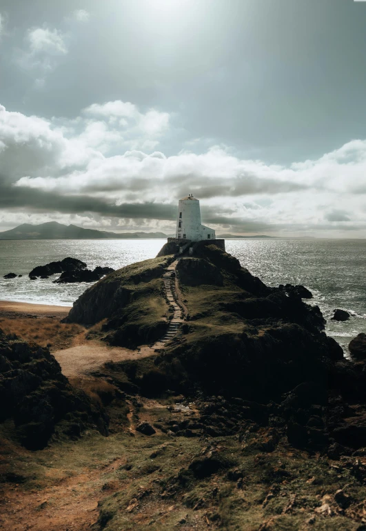 a lighthouse sitting on top of a rocky hill