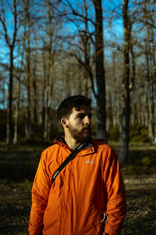 a man stands in the middle of a forest