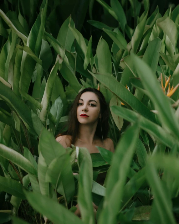 the woman is sitting in the tall grass