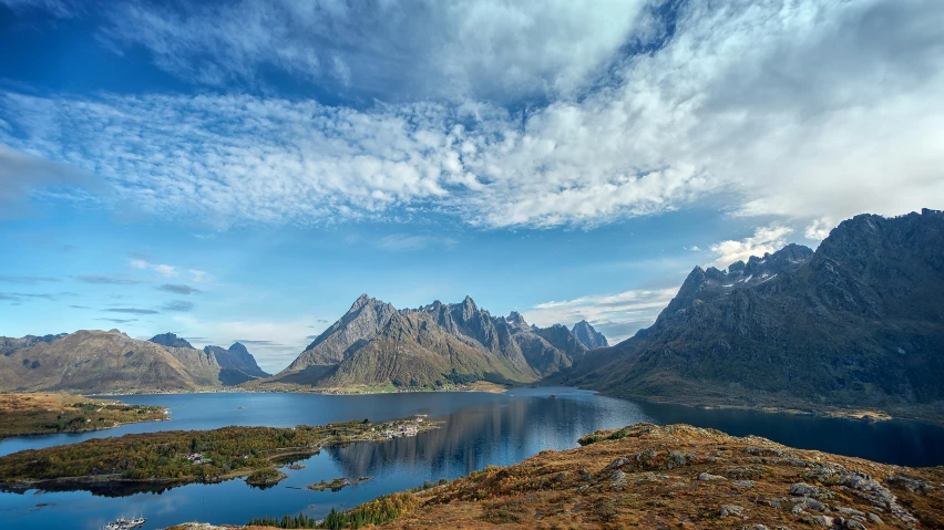 a mountain lake in the middle of some mountains