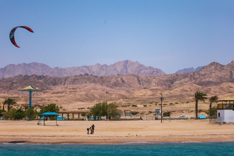 two people fly their kites at the beach