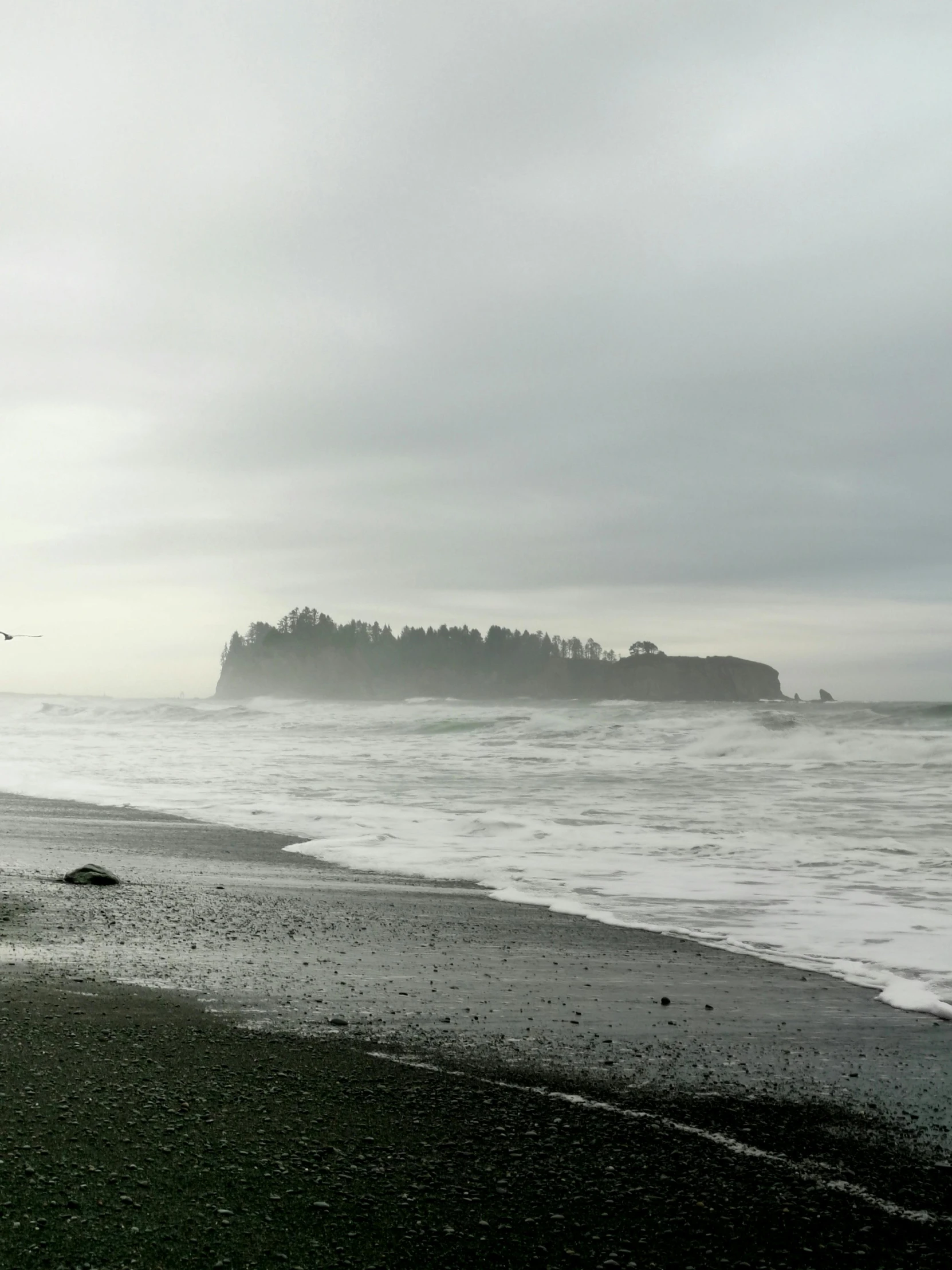 black and white pograph of waves crashing into a sandy beach