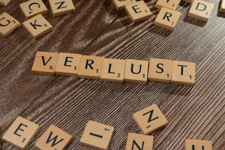 scrabble type letters arranged around the word verlustt