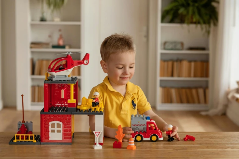 a young child plays with toys on the table