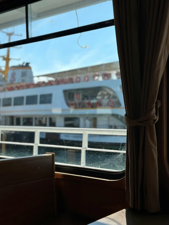 a view of a ship through a window