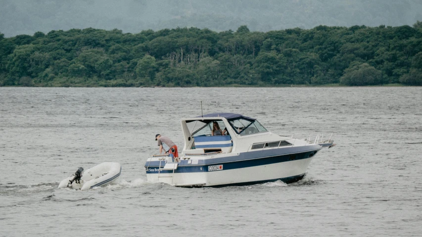 a boat is out on the open water