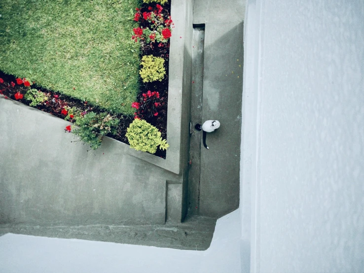 a view from above of the outside side of a house door