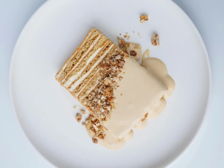 a piece of cake on top of a white plate