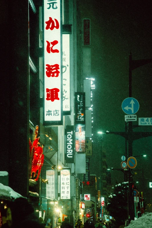 large oriental signs on buildings lit up at night