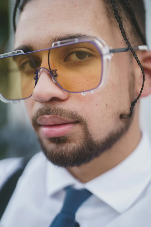 a person wearing some kind of glasses on their face