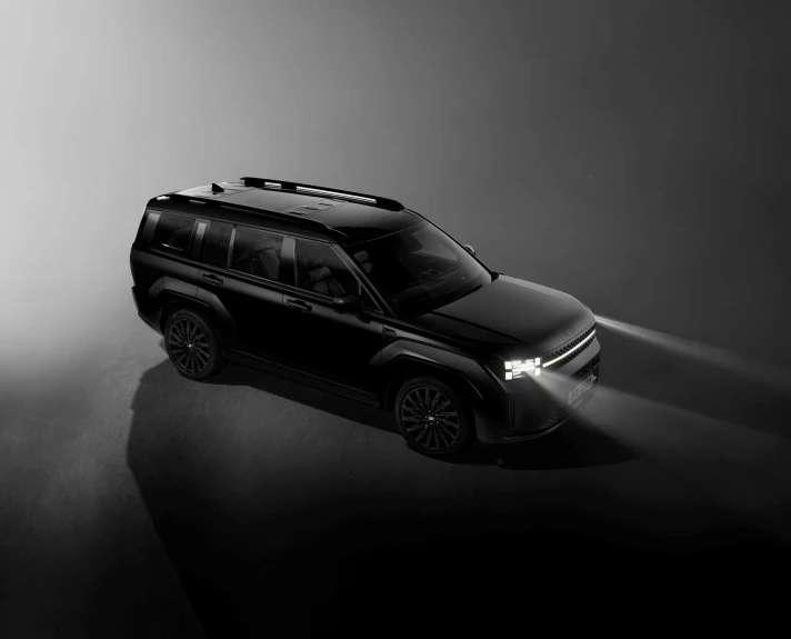 a black and white po of an suv