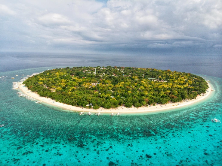 a large island surrounded by blue water