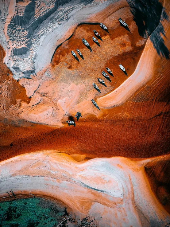 aerial po of a group of animals grazing on sand dunes