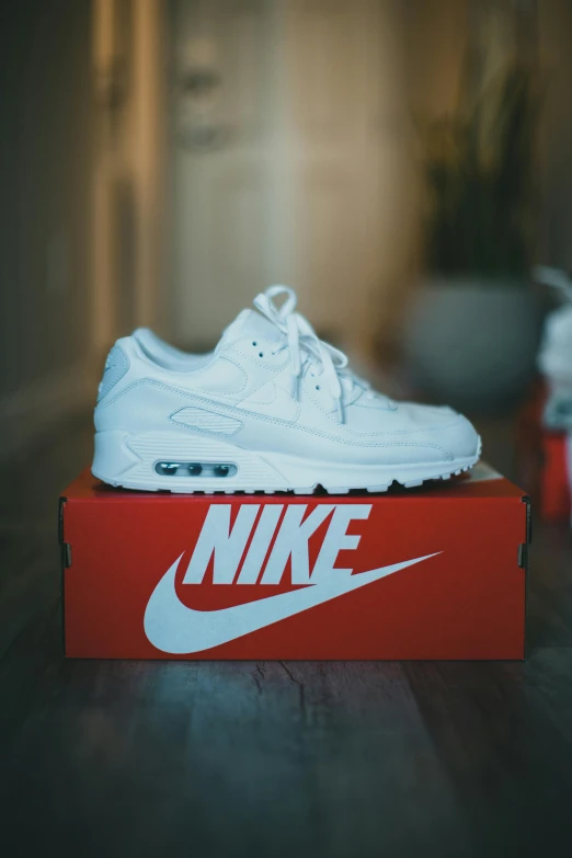 the nike sneaker is on a box on the table