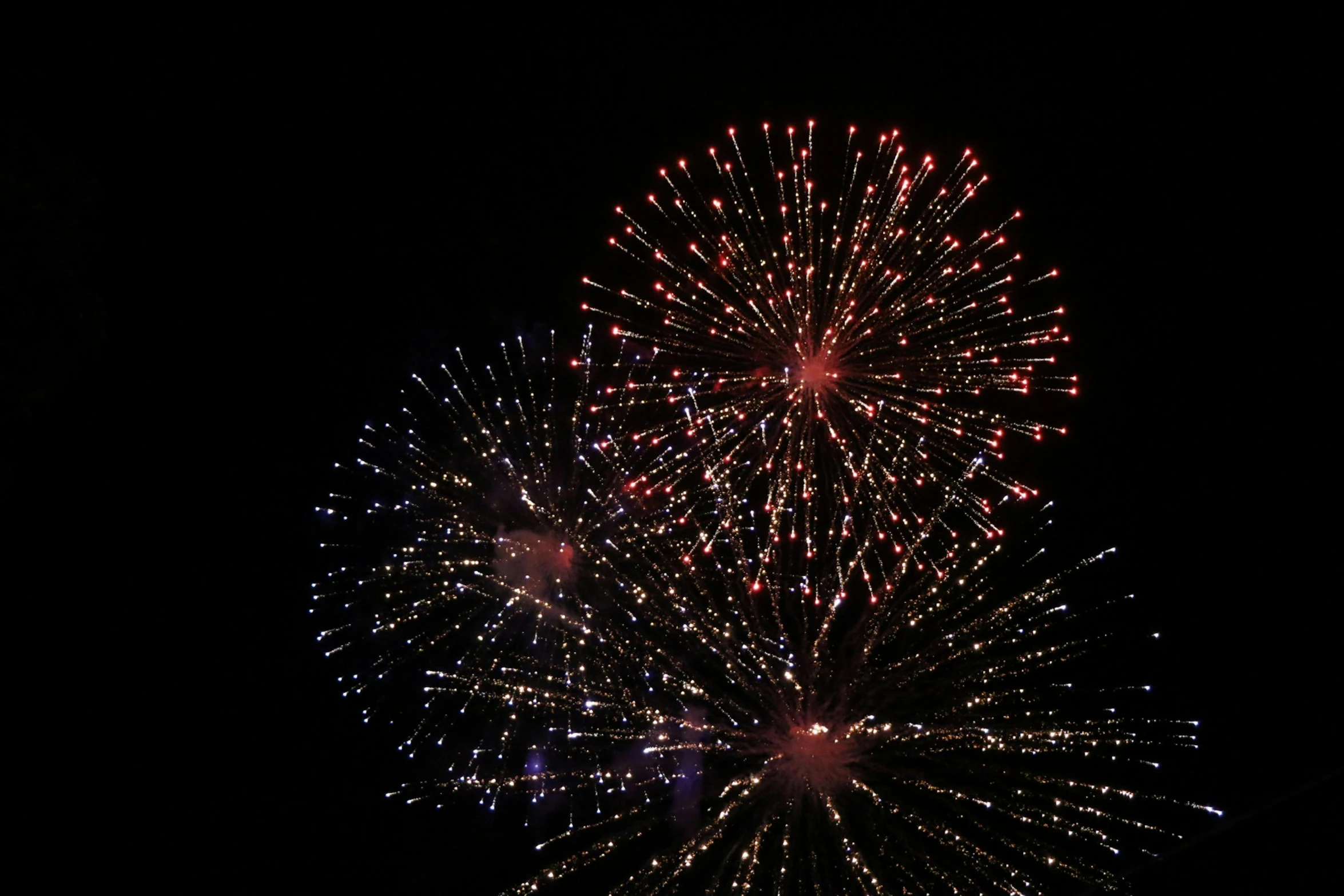 fireworks are glowing brightly in the dark sky