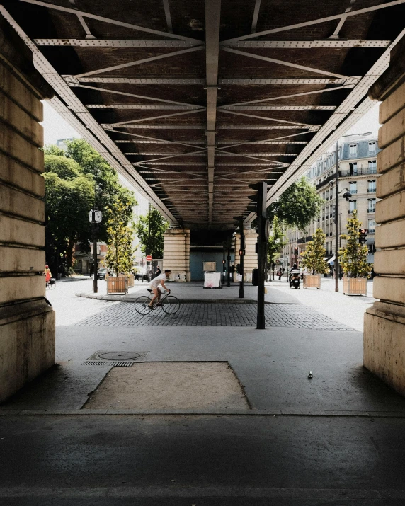 a view from a walkway on an empty sidewalk