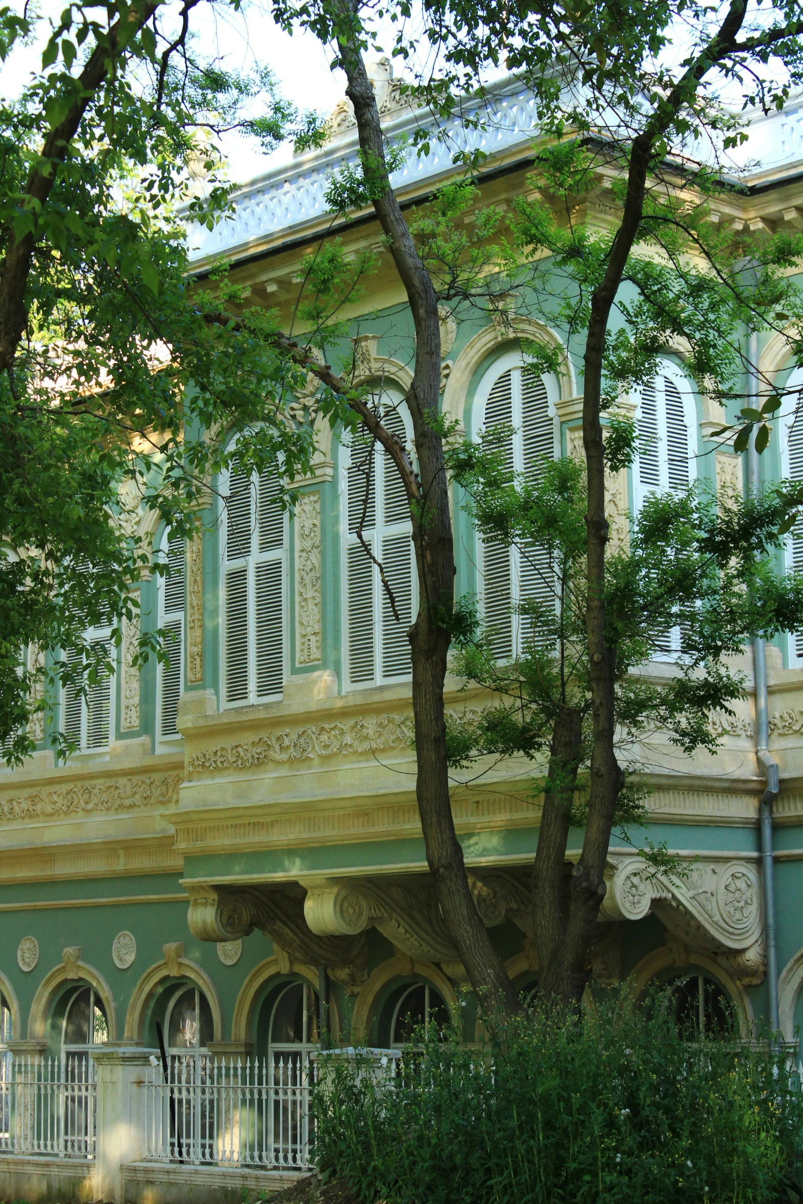 a house that has windows and many trees around