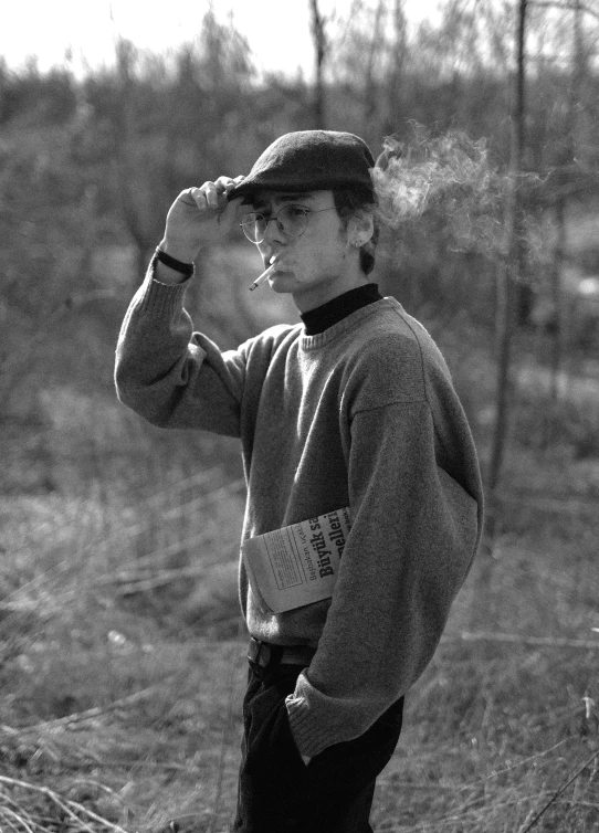  with hat and cigarette in black and white po