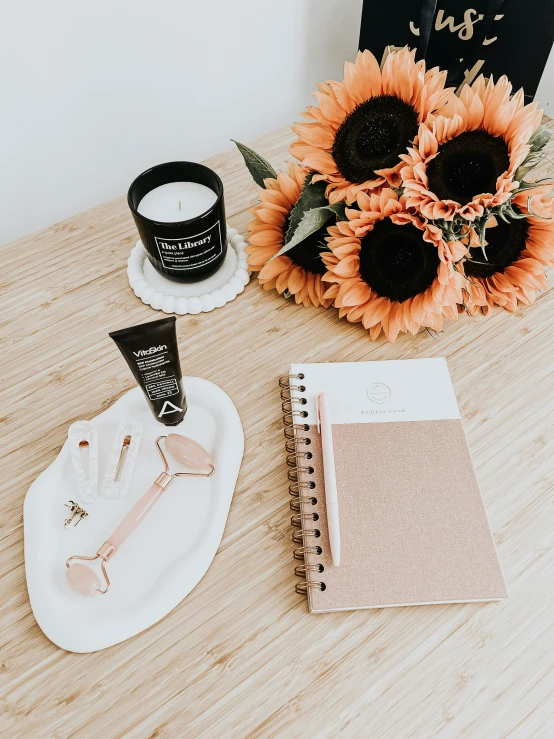 the contents of an organized planner on a desk