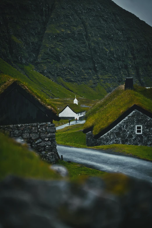 several thatched roofs line the mountain side