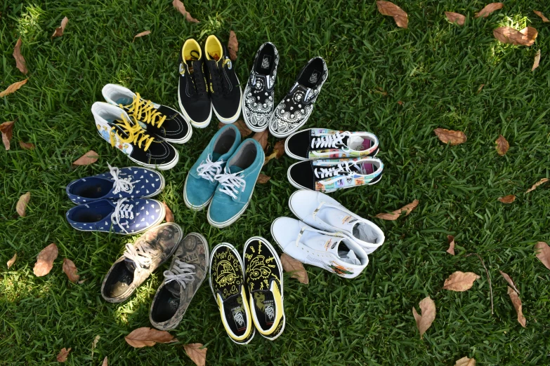 various pairs of sneakers are placed in the circle