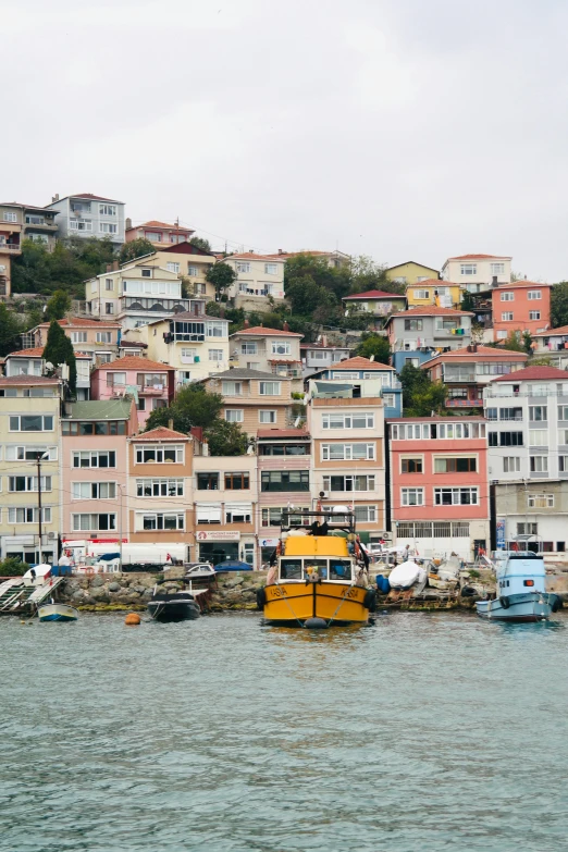 several boats are sitting in the water