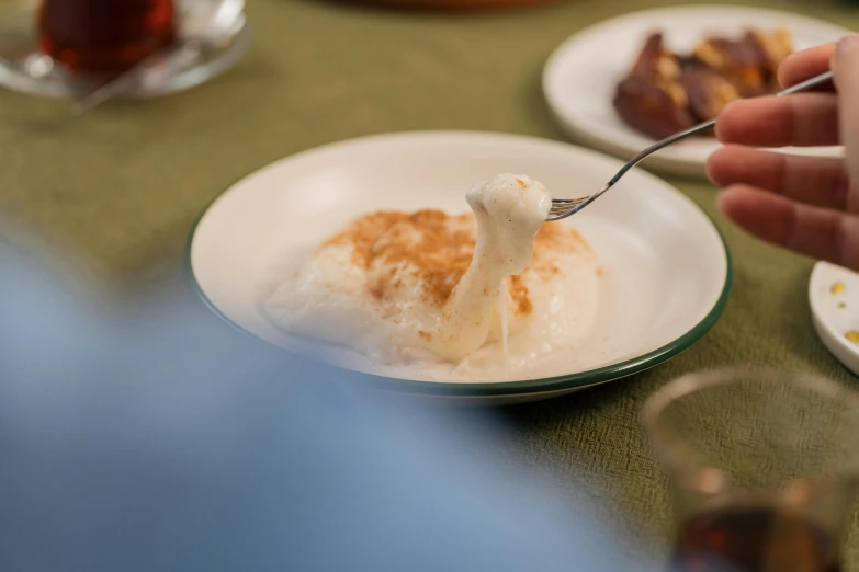 a person holding a spoon with a scoop of food on it