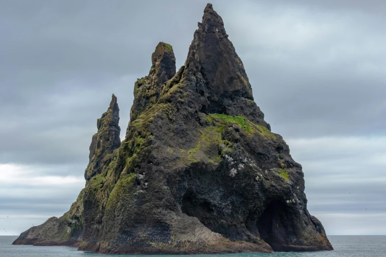 an interesting looking rock formation with seaweed growing on it