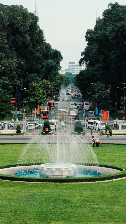 the fountain is at the end of a long road