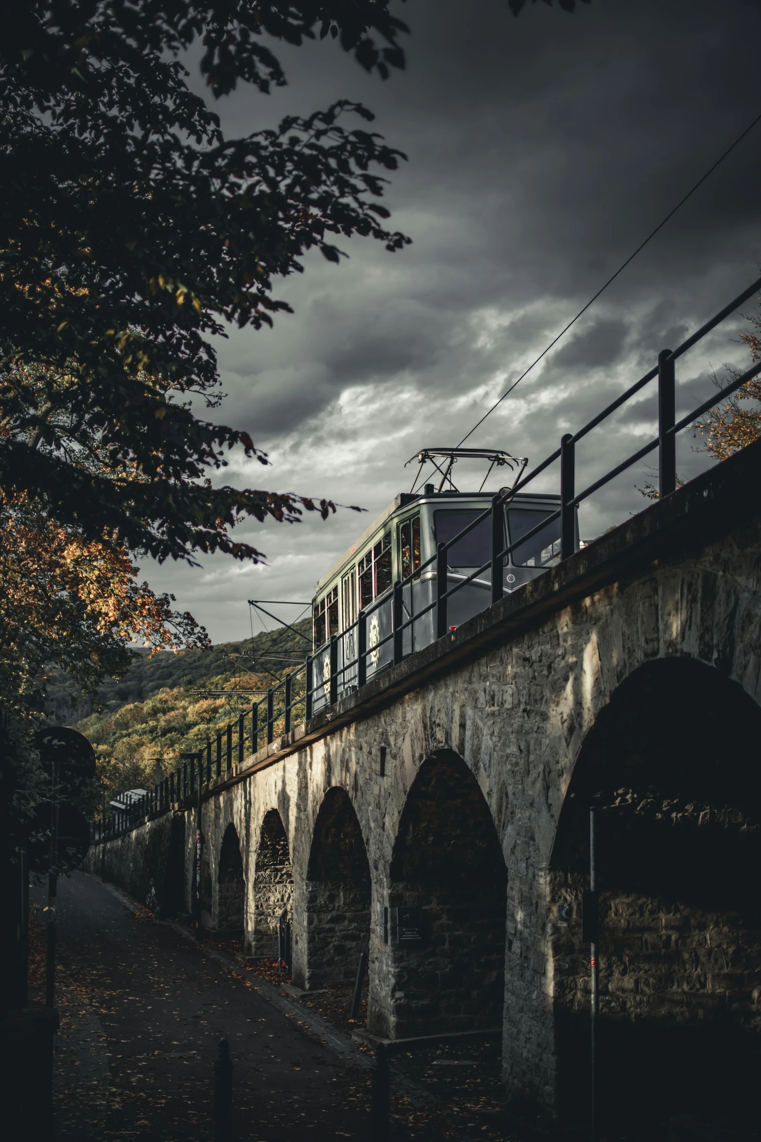 train on elevated railway tracks passing over a bridge