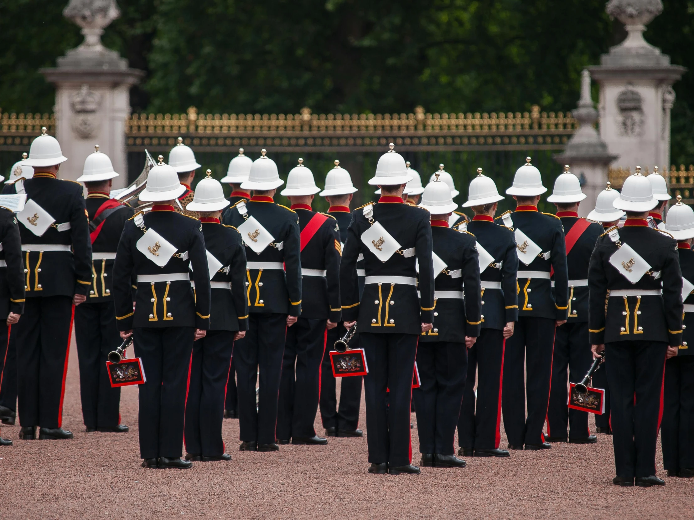 a military band is standing at attention in formation