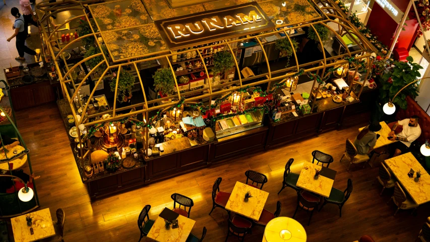 restaurant with an elevated view at night time