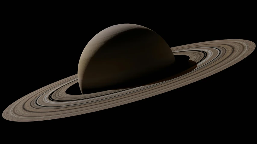 saturn with its ring and its moon's shadow
