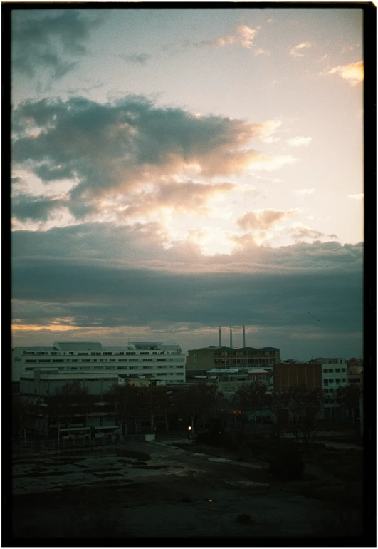 a picture of the skyline from a distance at dusk