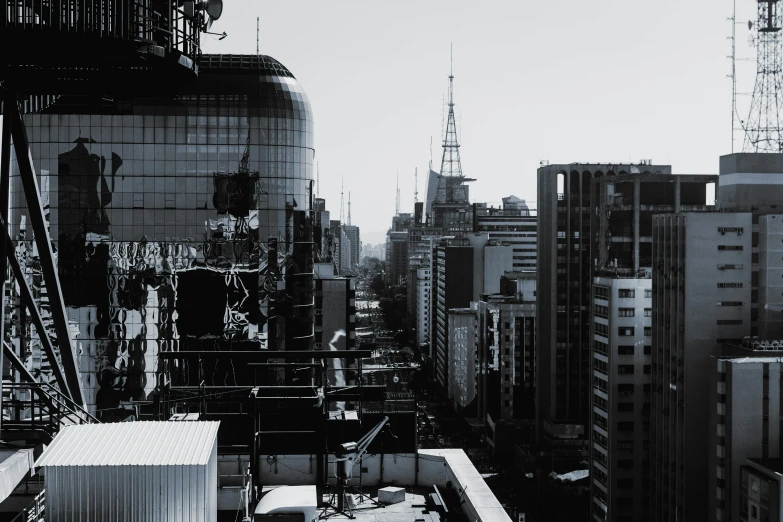 the skyline from above of city buildings